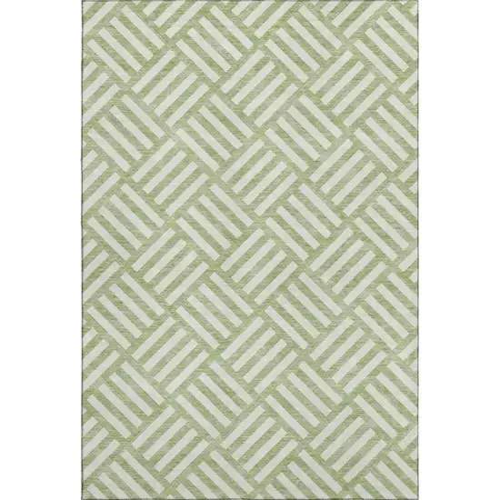 Artichoke Green And Ivory Geometric Washable Area Rug With UV Protection Photo 1