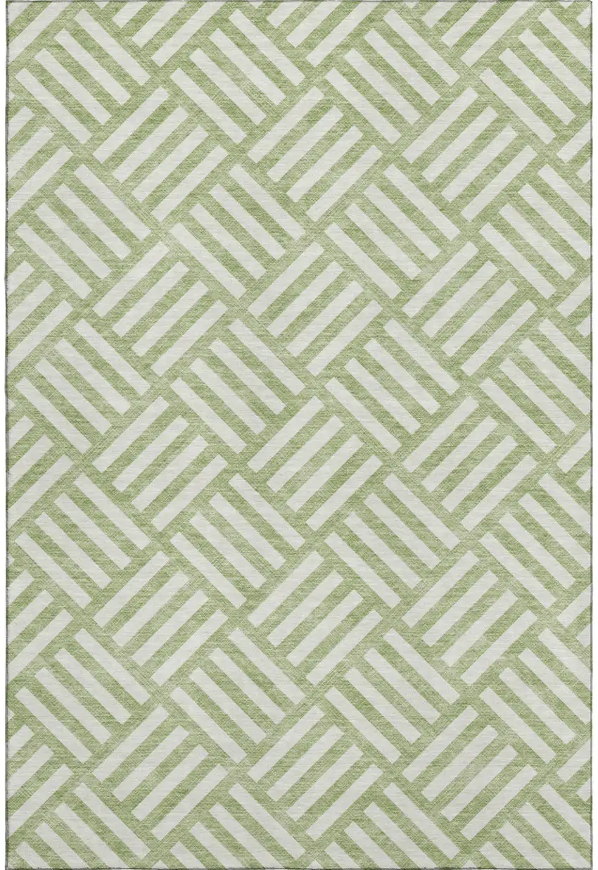 Artichoke Green And Ivory Geometric Washable Area Rug With UV Protection Photo 1