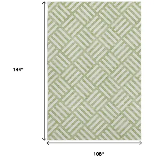 Artichoke Green And Ivory Geometric Washable Area Rug With UV Protection Photo 3