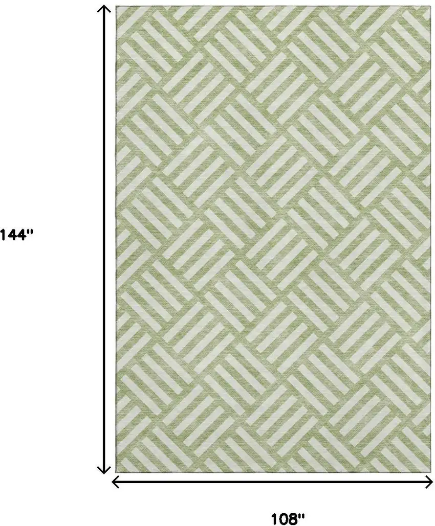 Artichoke Green And Ivory Geometric Washable Area Rug With UV Protection Photo 3