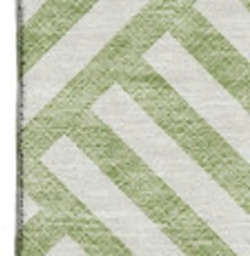 Artichoke Green And Ivory Geometric Washable Area Rug With UV Protection Photo 2
