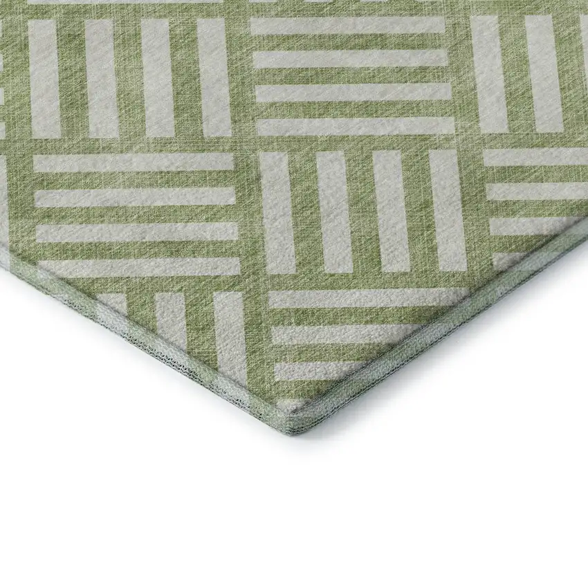 Artichoke Green And Ivory Geometric Washable Area Rug With UV Protection Photo 6