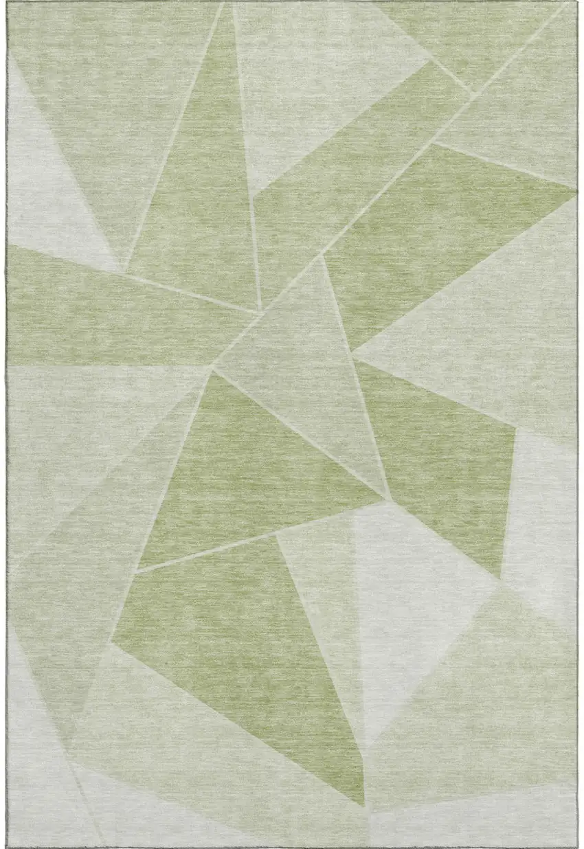 Artichoke Green And Ivory Geometric Washable Area Rug With UV Protection Photo 1