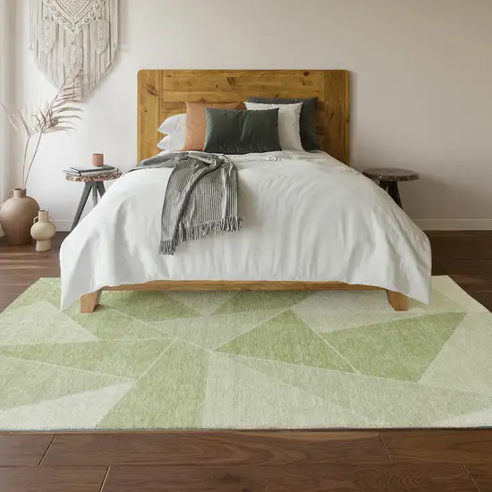 Artichoke Green And Ivory Geometric Washable Area Rug With UV Protection Photo 6