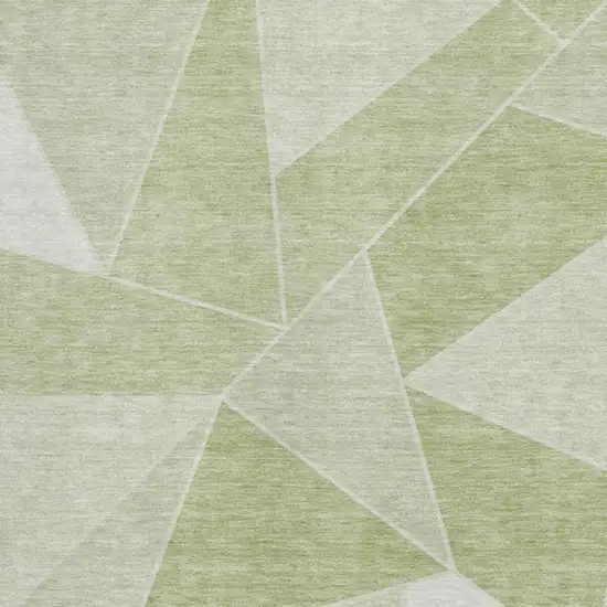 Artichoke Green And Ivory Geometric Washable Area Rug With UV Protection Photo 3