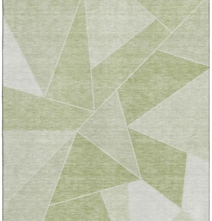 Artichoke Green And Ivory Geometric Washable Area Rug With UV Protection Photo 4
