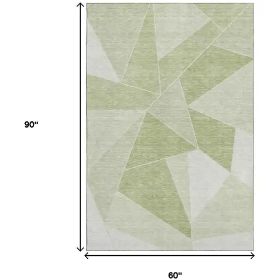 Artichoke Green And Ivory Geometric Washable Area Rug With UV Protection Photo 3