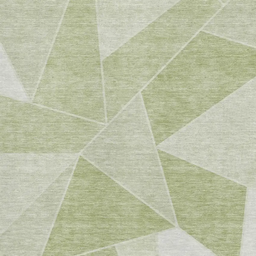 Artichoke Green And Ivory Geometric Washable Area Rug With UV Protection Photo 3