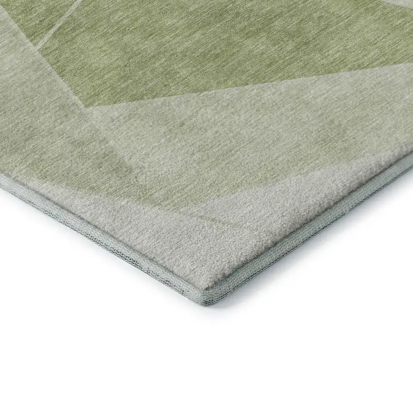 Artichoke Green And Ivory Geometric Washable Area Rug With UV Protection Photo 8