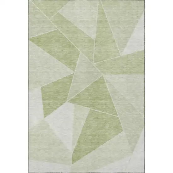 Artichoke Green And Ivory Geometric Washable Area Rug With UV Protection Photo 4