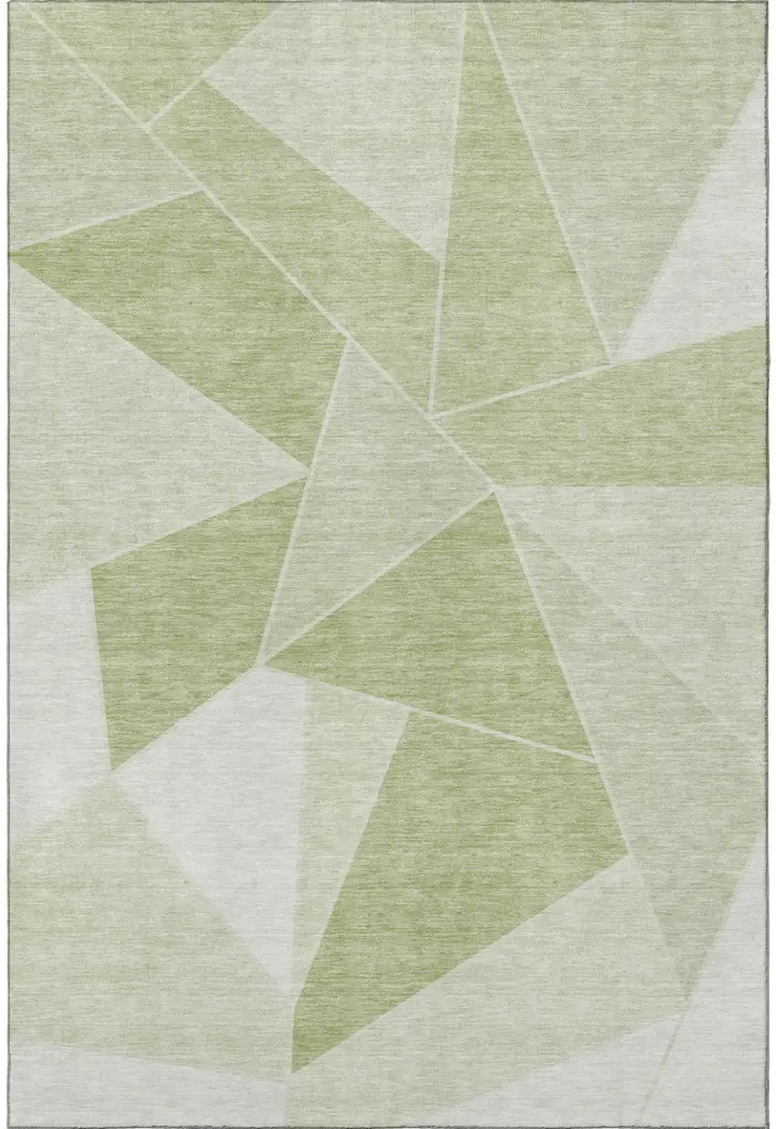 Artichoke Green And Ivory Geometric Washable Area Rug With UV Protection Photo 4