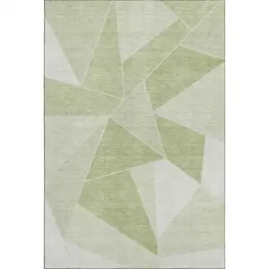 Photo of Artichoke Green And Ivory Geometric Washable Area Rug With UV Protection