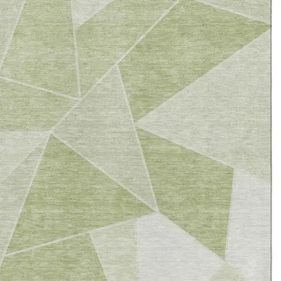 Artichoke Green And Ivory Geometric Washable Area Rug With UV Protection Photo 3