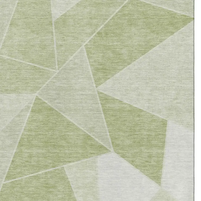Artichoke Green And Ivory Geometric Washable Area Rug With UV Protection Photo 3