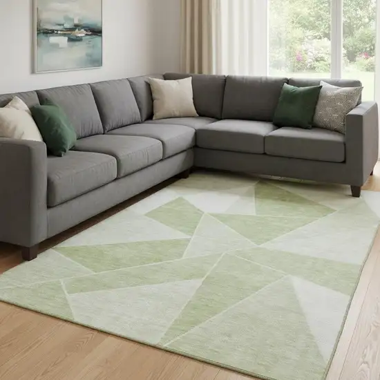 Artichoke Green And Ivory Geometric Washable Area Rug With UV Protection Photo 1