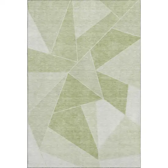 Artichoke Green And Ivory Geometric Washable Area Rug With UV Protection Photo 1