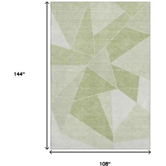 Artichoke Green And Ivory Geometric Washable Area Rug With UV Protection Photo 3
