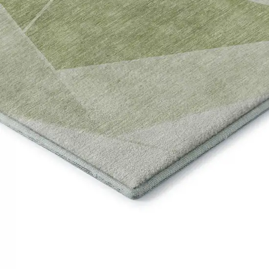 Artichoke Green And Ivory Geometric Washable Area Rug With UV Protection Photo 8