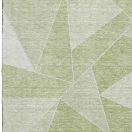 Artichoke Green And Ivory Geometric Washable Area Rug With UV Protection Photo 3
