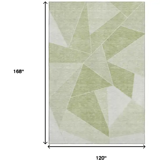 Artichoke Green And Ivory Geometric Washable Area Rug With UV Protection Photo 3