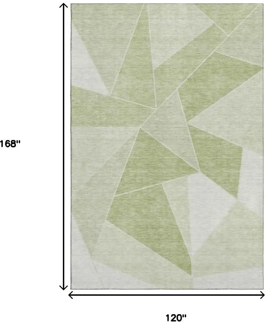 Artichoke Green And Ivory Geometric Washable Area Rug With UV Protection Photo 3