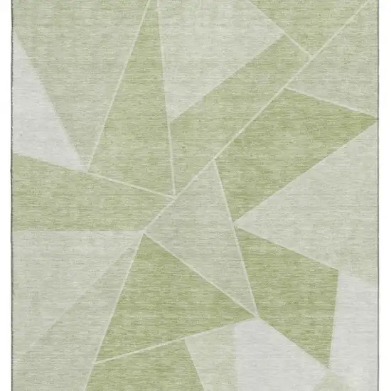 Artichoke Green And Ivory Geometric Washable Area Rug With UV Protection Photo 4