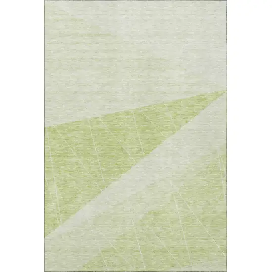 Artichoke Green And Ivory Geometric Washable Area Rug With UV Protection Photo 2