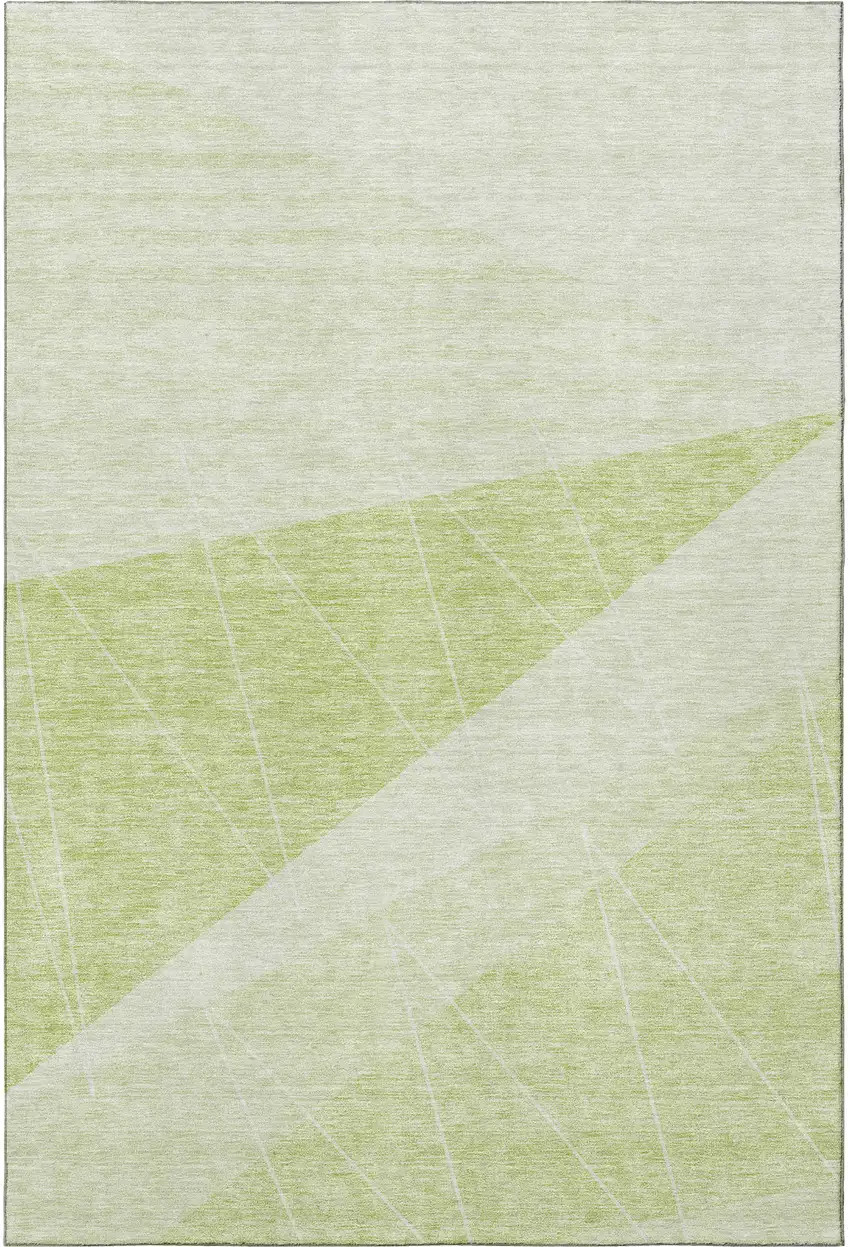Artichoke Green And Ivory Geometric Washable Area Rug With UV Protection Photo 2