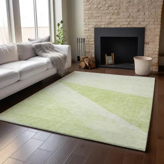 Artichoke Green And Ivory Geometric Washable Area Rug With UV Protection Photo 5