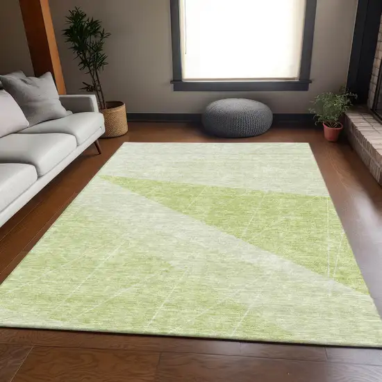 Artichoke Green And Ivory Geometric Washable Area Rug With UV Protection Photo 4