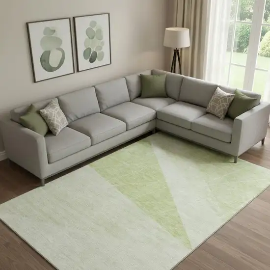 Artichoke Green And Ivory Geometric Washable Area Rug With UV Protection Photo 1