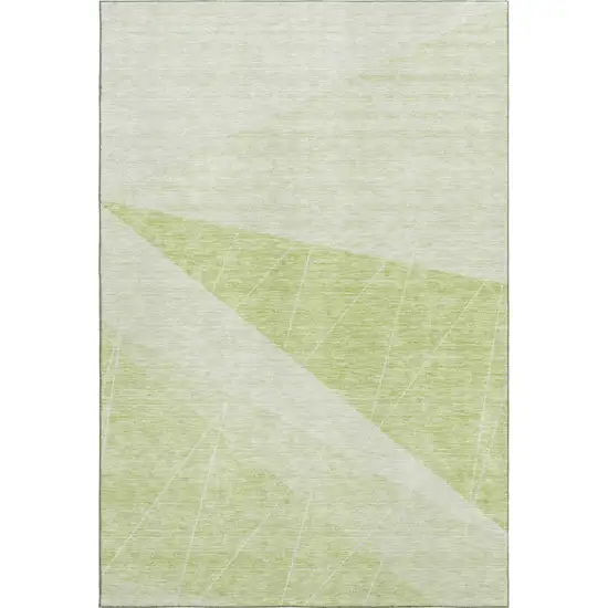 Artichoke Green And Ivory Geometric Washable Area Rug With UV Protection Photo 2