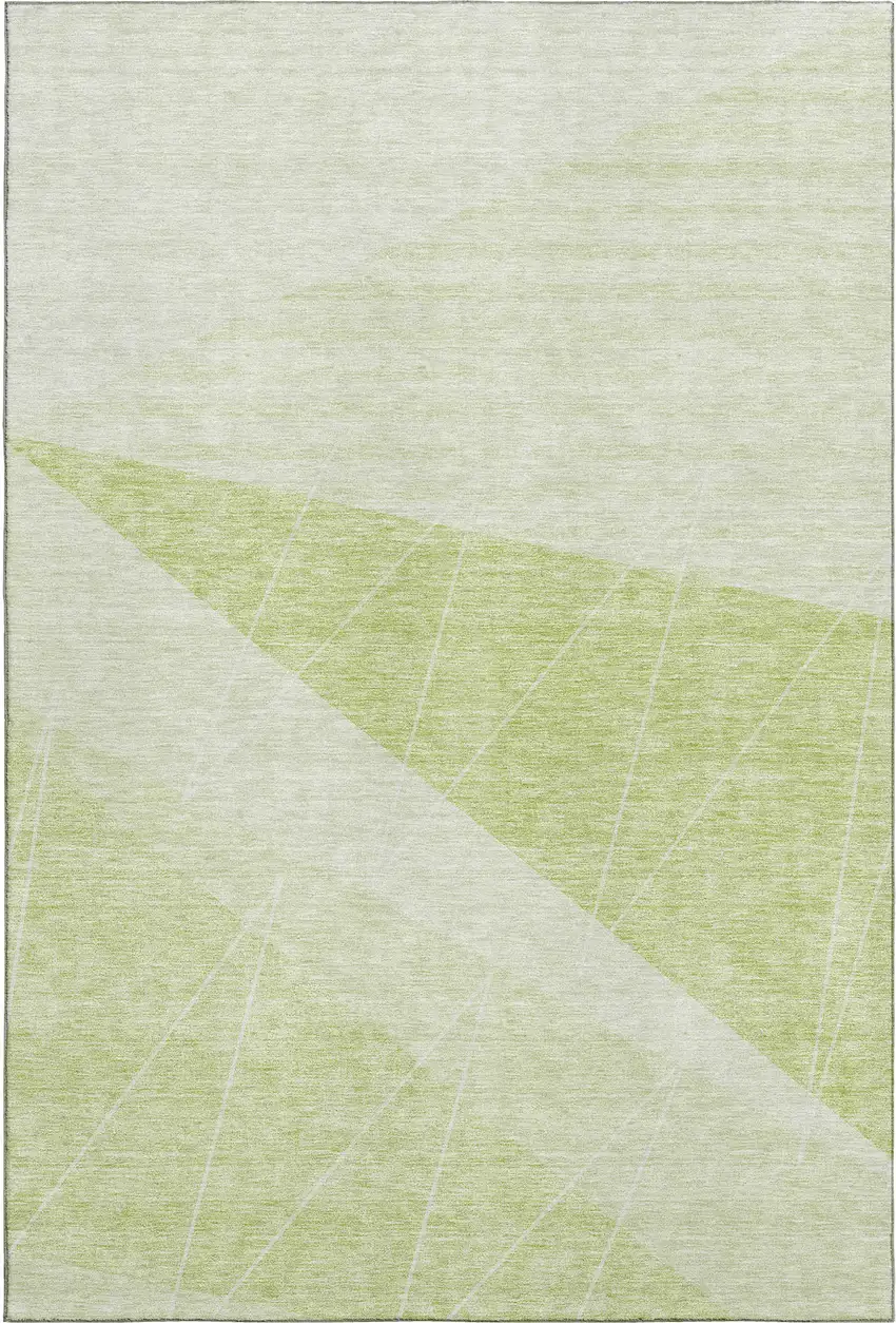 Artichoke Green And Ivory Geometric Washable Area Rug With UV Protection Photo 2