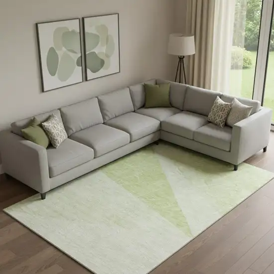 Artichoke Green And Ivory Geometric Washable Area Rug With UV Protection Photo 1