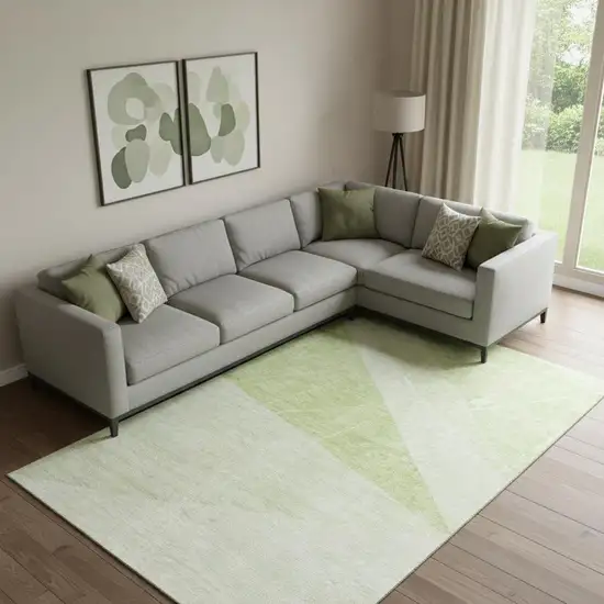 Artichoke Green And Ivory Geometric Washable Area Rug With UV Protection Photo 1