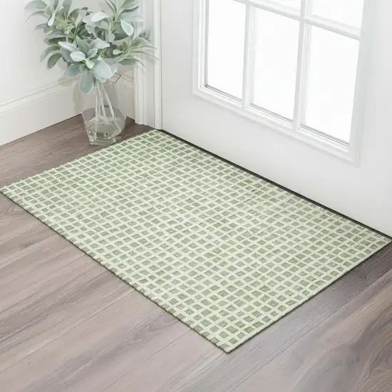 Artichoke Green And Ivory Geometric Washable Area Rug With UV Protection Photo 1