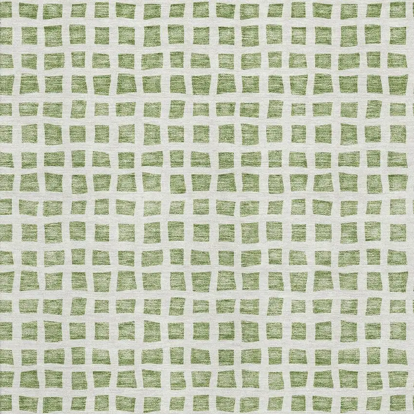Artichoke Green And Ivory Geometric Washable Area Rug With UV Protection Photo 3