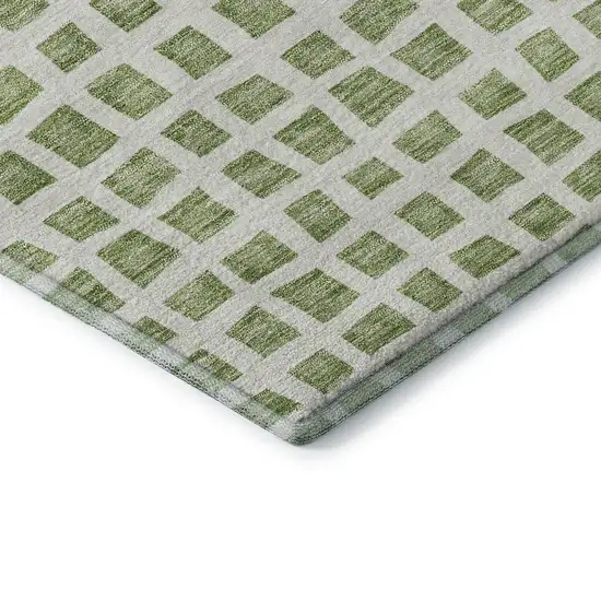 Artichoke Green And Ivory Geometric Washable Area Rug With UV Protection Photo 8
