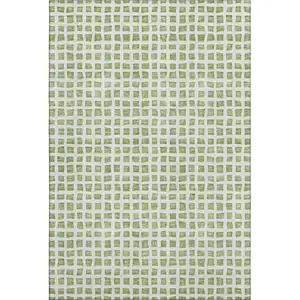 Photo of Artichoke Green And Ivory Geometric Washable Area Rug With UV Protection