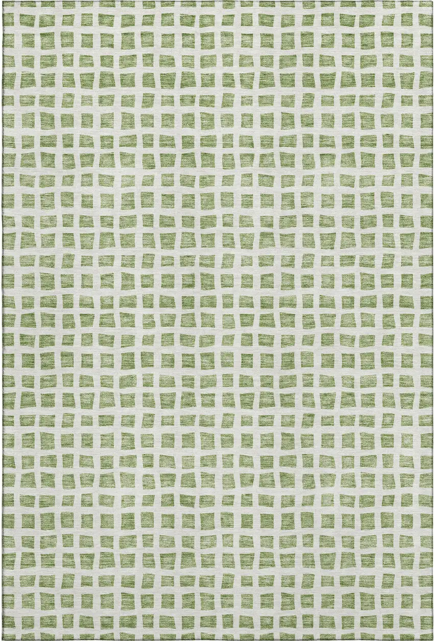 Artichoke Green And Ivory Geometric Washable Area Rug With UV Protection Photo 1