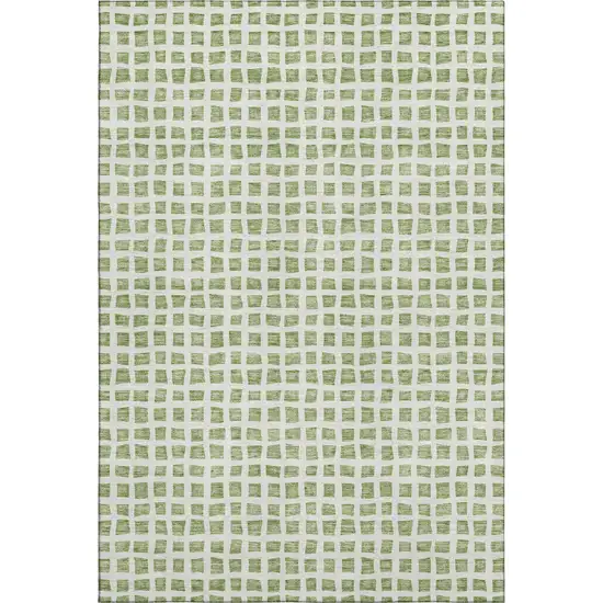 Artichoke Green And Ivory Geometric Washable Area Rug With UV Protection Photo 1