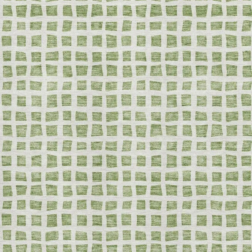 Artichoke Green And Ivory Geometric Washable Area Rug With UV Protection Photo 3