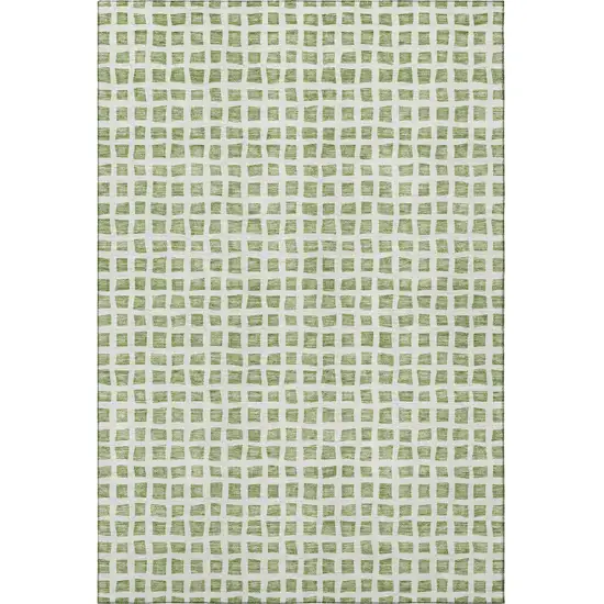 Artichoke Green And Ivory Geometric Washable Area Rug With UV Protection Photo 4