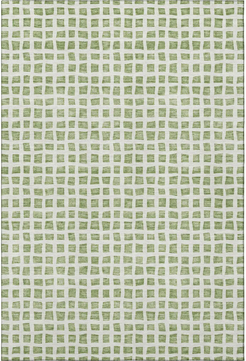 Artichoke Green And Ivory Geometric Washable Area Rug With UV Protection Photo 4