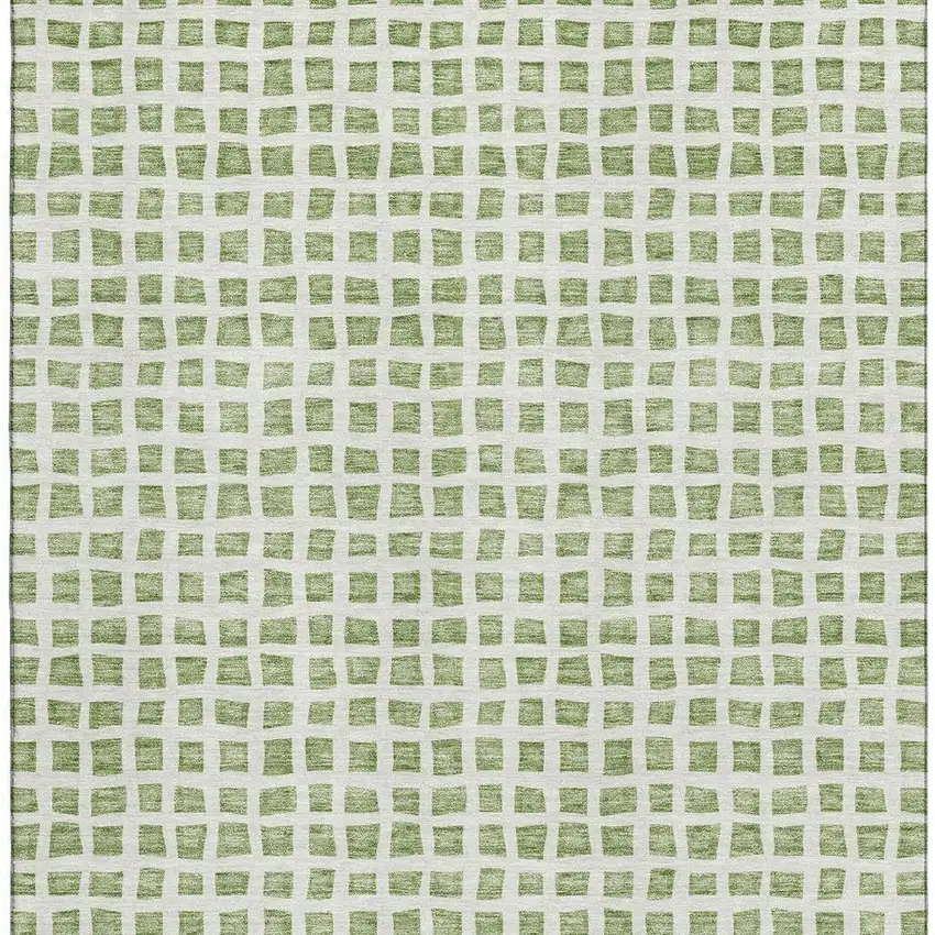 Artichoke Green And Ivory Geometric Washable Area Rug With UV Protection Photo 3