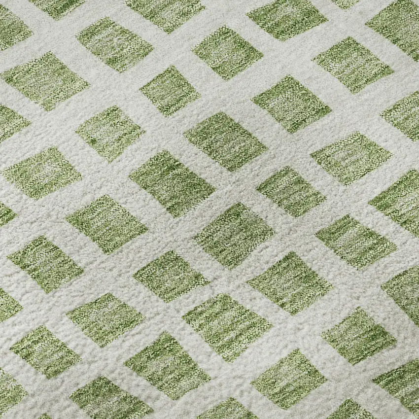 Artichoke Green And Ivory Geometric Washable Area Rug With UV Protection Photo 8