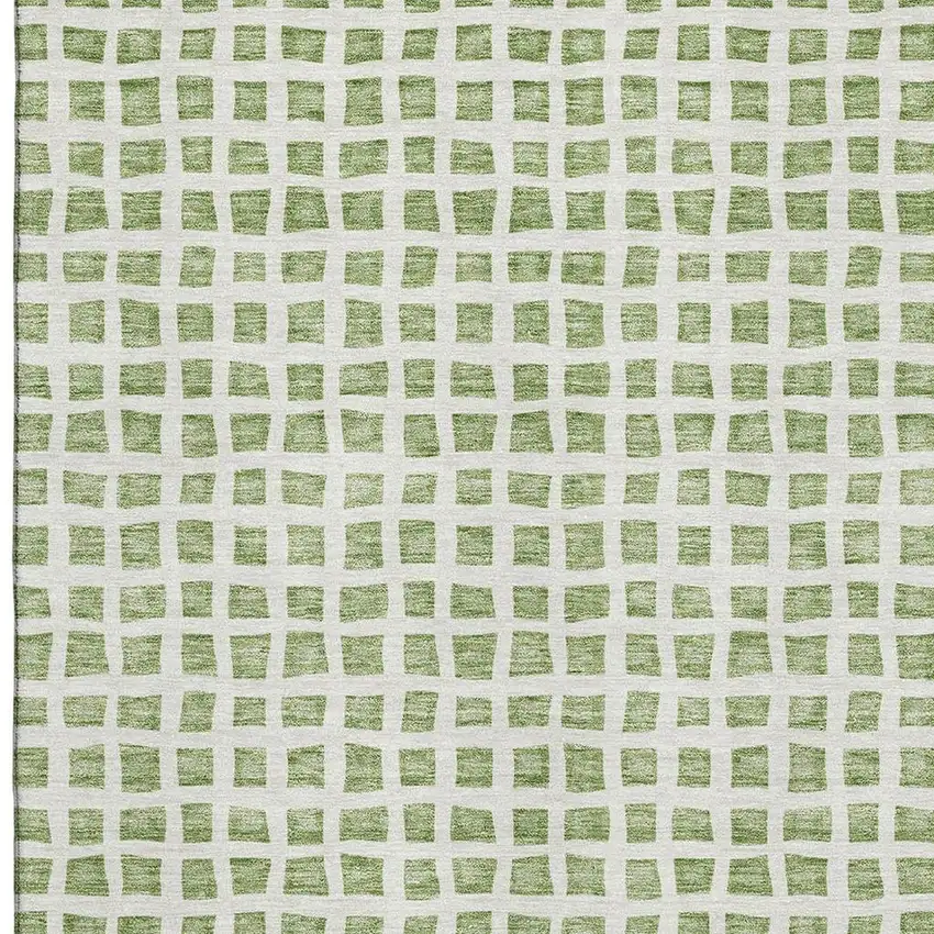 Artichoke Green And Ivory Geometric Washable Area Rug With UV Protection Photo 3