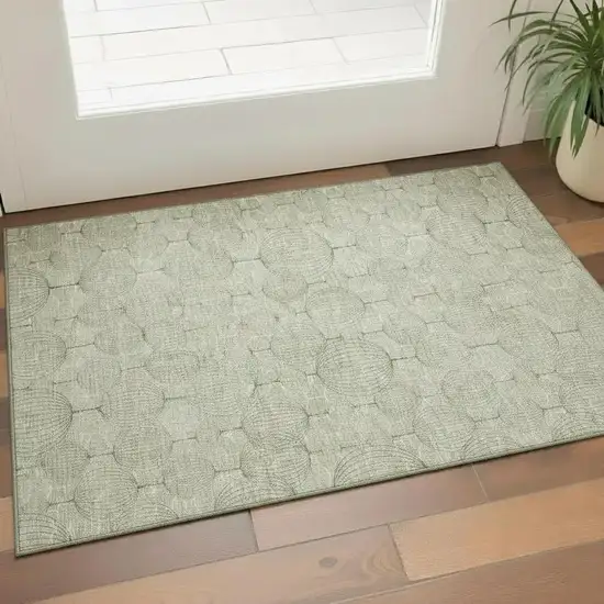 Artichoke Green And Ivory Geometric Washable Area Rug With UV Protection Photo 1