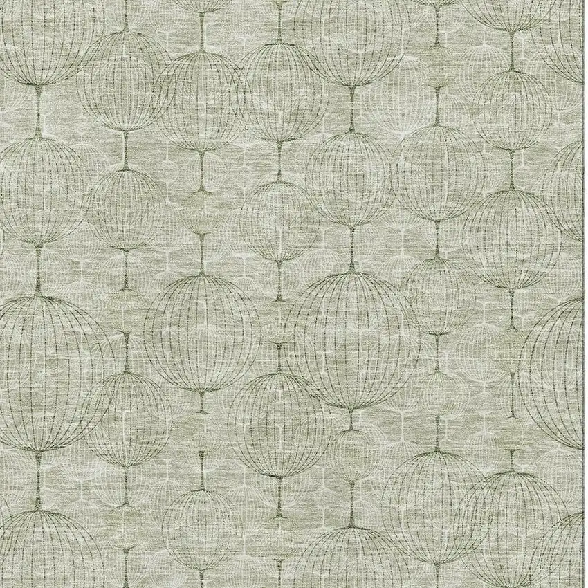 Artichoke Green And Ivory Geometric Washable Area Rug With UV Protection Photo 3