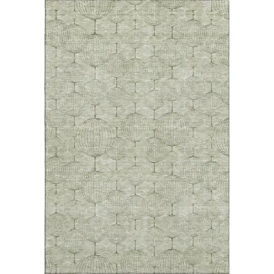 Artichoke Green And Ivory Geometric Washable Area Rug With UV Protection Photo 1